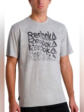 Reebok Men’s Short Sleeve Graphic Tee in Heather Gray with Black Print